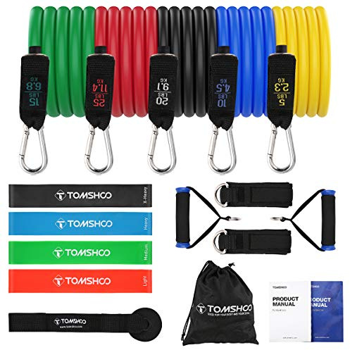 TOMSHOO Bandas de Resistencia Elástica, Cuerdas Elásticas de Fitness, Banda de Resistencia de Látex para Yoga, Pilates, Entrenamiento de Fuerza Muscular (14#)