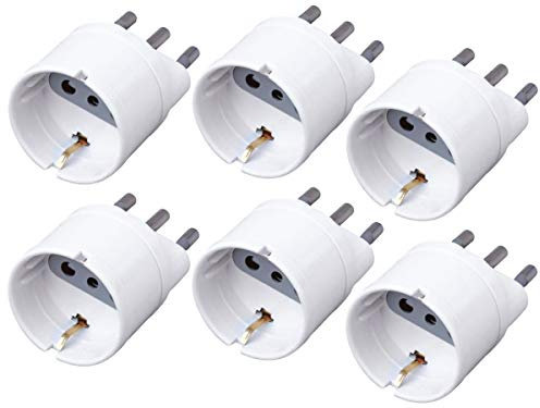 6 stycken Schuko-adapter, nätkontaktadapter, max 1500 W 250 V (16A stor kontakt, vit)