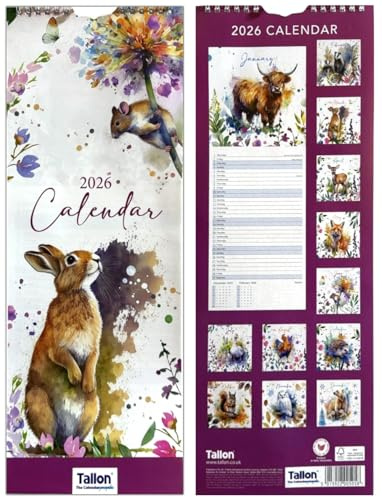 PSO 2026 Super Slim Month to View Spiral Bound Hanging Wall Calendar Home Office (TEDDIES)