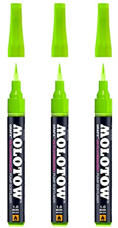 Molotow Grafx UV-fluorescerande pump softliner (starkt UV-fluorescerande speciellt alkoholbaserat bläck, 1 mm penselspets) 3 stycken i färgen 002 grön