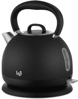 Impolio Retro Edelstahl Wasserkocher | max. Füllmenge 1,7 L | Teekessel 2200 Watt | Trockenlaufschutz | austauschbarer Kalkfilter | mit automatischer Abschaltung (schwarz matt)