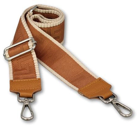 BRISE Taschengurt für Damen & Herren, 5cm Breiter Schultergurt, Verstellbarer 80-130 cm Taschenriemen aus Polyesterstoff und Leder, Stylischer Riemen mit 360 Drehbarer Kopf (Antic - Camel Braun)