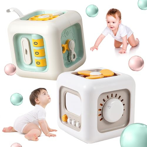 DAZZTIME Busy Activity Cube for Toddlers,2 Stück Motorikwürfel,Montessori Spielzeug,Schalter Lüfter Spiegel Tasten Schubladen Lernenals Fidget Toys,für Babys und Kleinkinder 1 2 3 4 Jahre.