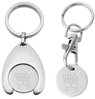 COACOM Lot de 3 porte-clés pour chariot de courses - Porte-clés jeton de chariot - Porte-clés amovible - Accessoire de chariot, Couleur de l'acier :, taille unique