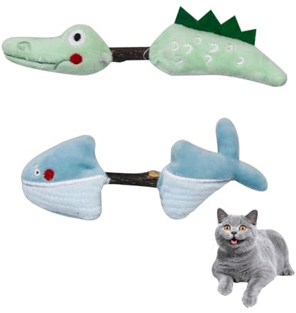 Andiker Silvervine - 2 palitos de hierba gatera para gatos con palitos Silvervine para gatos de interior, juguete molar natural para limpieza de dientes de gato, color verde y azul