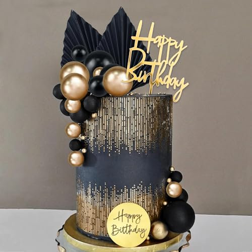 Palline Decorative per Torte 26 Pezzi Decorazioni Torta Compleanno Nero-Oro Topper Torta Palla Cake Topper per Anniversario, Matrimonio, Valentine’s Day