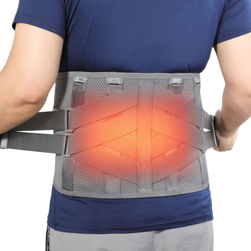 HONGJING Back Support Brace with Heating for Lower Back Pain Relief | Heated Lumbar Compression Belt Built-in 7 Metal Stays 5000mAh Rechargeable Battery, for Pain Relief -XL