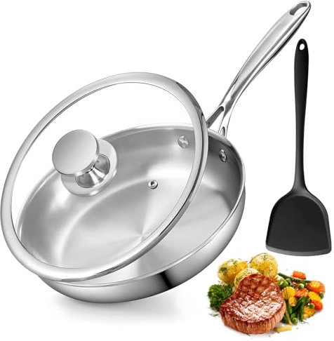 Padella in acciaio inox da 30 cm con coperchio, padella per rosolare e saltare, pentole in acciaio inossidabile a 5 strati, pentole a induzione, padella per friggere, padella lavabile in lavastoviglie