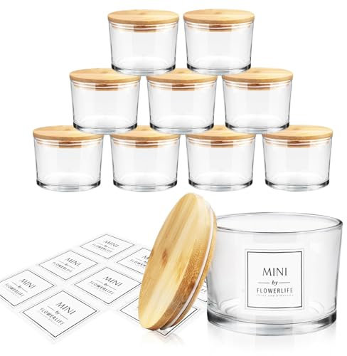 9 Pack 16 oz Clear Glass Candle Jars, Large Empty Candle Containers Bulk with Wooden Lids, Wide Mouth Candle Tins with Sticky Warning Labels for Making Candle