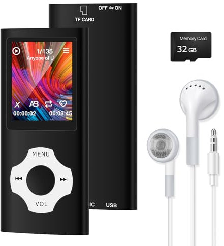 32GB Reproductor MP3, MP3 Bluetooth 5.2 Reproductor de Música Portátil con 1.8 Pantalla, Vídeo, Radio FM, Grabadora de Voz, Función E-Book