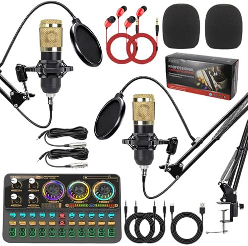 Podcast Equipment Bundle für 2 Personen, Audio Interface mit DJ Mixer Studio Mikrofon für Live Streaming Recording Gaming, Plug-and-Play Broadcast Kit Kompatibel mit PC Smartphone Play Station