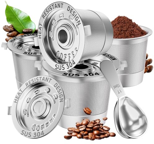 4 Pack Reusable K Cups Coffee Pods for Keurig 1.0: Stainless Steel Reusable Coffee Pods for Keurig Coffee Pods Reusable, BPA-Free, SUS 304‌, Scoop, Heat Resistant Handles