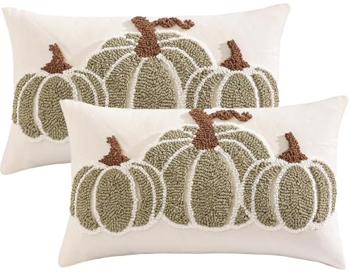 Tosleo 2 stycken höstörngott pumpa 30 x 50 cm örngott med tre gröna pumpamönster dekorativa kuddar dekorativa örngott dekorativa örngott höstdekoration inomhus för soffa trädgård sovrum