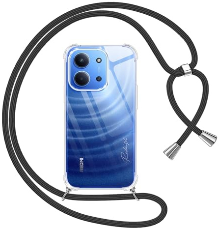 Pnakqil Funda para Xiaomi Redmi 15C 5G/4G con Cuerda, Carcasa Transparente Silicona Colgar Collar Correa de Cuello Cadena Cordón para Xiaomi Redmi 15C 6.9 Fundas, Negro
