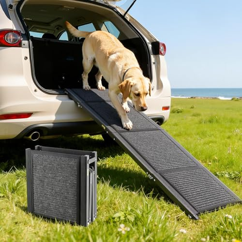 VEVOR Dog Ramp for Cars, 63 L x 17 W, Folding Pet Ramps for Medium & Large Dogs up to 250lbs, Pet Stair Ramp with Non-Slip Felt Rug Surface, Portable Outdoor Dog Car Ramps for SUV & Truck