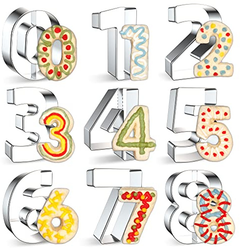 9-pack Sifferformar för Kakutskärare, Siffror 0–8 med Vändbar 6 för 9, Kakformar i Rostfritt Stål för Födelsedagskakor, Fondant, Deg, Smörgåsar och Tårtdekoration