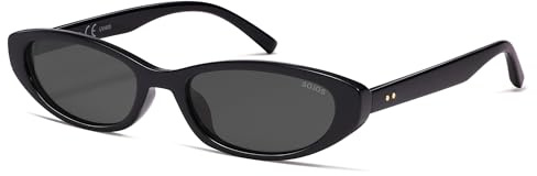 SOJOS Trendy Thin Y2k Cat Eye Polarized Sunglasses Womens Mens, 90s Small Oval Rectangle Sunnies SJ2664, Black/Grey