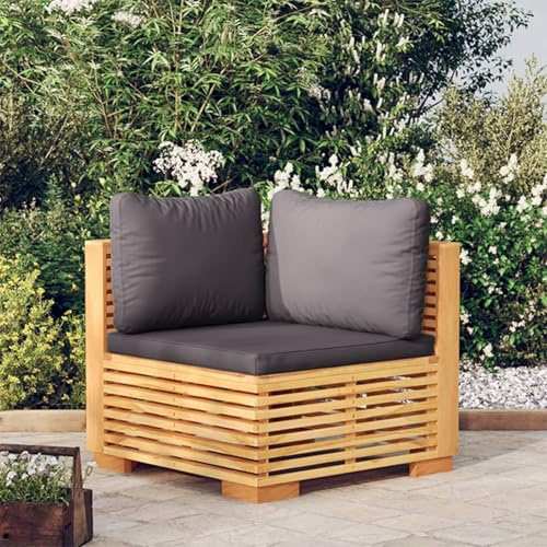 HOMELEN Trädgårdshörnsoffa med mörkgrå kudde, massivt trä, teak, trädgårdslounge-set, balkongmöbelset, underhållningsset, balkong soffa lounge, lämplig för trädgårdar, terrasser