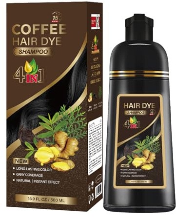 Hair Dye Shampoo 4 En 1, Champú Para Tinte De Pelo Castaño Oscuro, Champú De Color Para El Cabello Instantáneo, Cubre Canas, Para Mujer Y Hombres, 500ml (Coffee)
