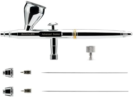 Gaahleri Airbrush Seeker-serien, dubbelverkande gravitationsmatning med 6-kanals snabbutlösande munstycke, 0,3 och 0,5 mm dubbel nål/munstycksset, 1/3 oz kopp och ergonomisk lugn ö för Gundam