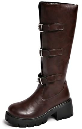 Générique Bottes Hautes à Boucle d’équitation à Talon épais pour Femmes Confortables avec Design élégant idéales pour Les Tenues décontractées Automne Hiver