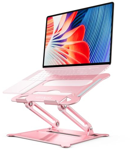 urmust Laptop Notebook Stand Holder, Ergonomic Adjustable Laptop Stand Riser Portable with Heat-Vent Compatible with MacBook Air Pro, Dell, HP, Lenovo Light Weight Aluminum Up to 15.6 (Rose Gold)