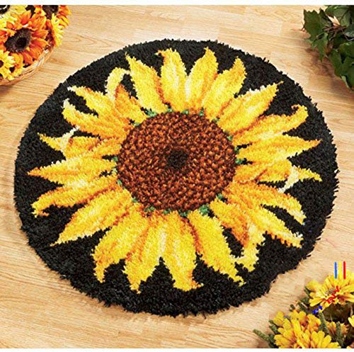 Latch Hook Rug Kit, Sunflower Pattern Printed Canvas DIY Rug Crochet Yarn Kits, Embroidery Decoration 20.4 X 20.4 (52 * 52cm)