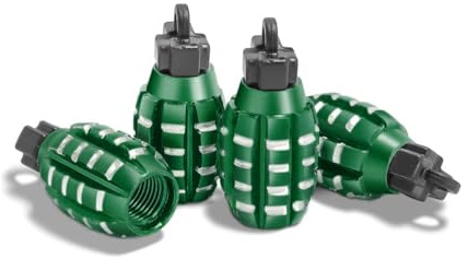 CGEAMDY 4 Pezzi Tappi per Valvola, Tappini Gomme Auto, Tappi Pneumatici Valvola a Mano a Forma Di Granata, Cerchi Tappo Stelo Valvola in Alluminio Pneumatici per Auto, Moto, Camion, Bici (Verde)