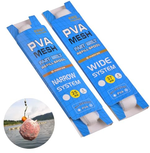 PVA Mesh Carp Fishing Refill, 25mm/37mm 5M Refill Carp Fish Stocking Rig Wide Pva Mesh Bag Fishing Accessories with Funnel & Plunger System for Boilie, Bait, Feeding