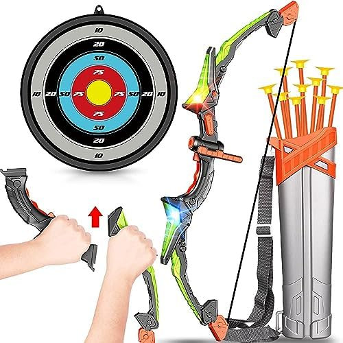 Hollyhi Pfeil- und Bogenset für Kinder, LED-beleuchtetes Bogenschießset-Spielzeug mit 10 Pfeilen, Hand-Auge-Koordination, Geburtstagsgeschenke für 6 7 8 9 10 11 12 13 14 Jahre alte Jungen und Mädchen