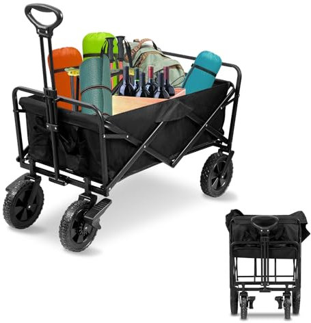 Cecaylie Bollervagn, vikbar, transportkärra, utrustningsvagn med 360 graders roterbara hjul, sidoficka, mugghållare, justerbart handtag, 96 l, 100 kg lastkraft (svart)