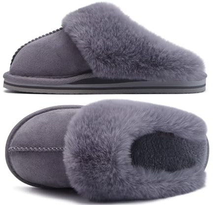KuaiLu Womens Fluff Plush Memory Foam House Mule Slippers Cosy Arch Support | Ladies Warm Winter Slip on Home Shoes Comfy Cushion Bedroom Daily Lounge Non-Slip Hard Sole Indoor Outdoor UK3-9