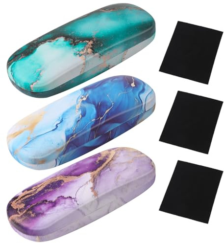 Clrueyitg 3 Piece Eyeglasses Case，Hard Shell Glasses Case Protective Case with Cleaning Cloth Reading Glasses Case for Women Man Cute