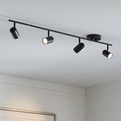 Pro Track Vester 4-Light Heads LED Wall or Ceiling Track Fixture GU10 Dimmable Flexible Directional Black Modern Large Kitchen Bathroom Dining Room House Home Decor Hallway Bedroom 40 Wide Living