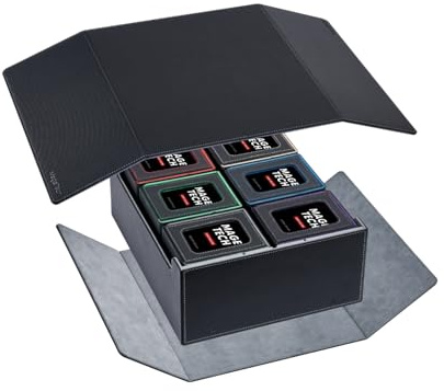 Mage Tech Commander Plus Collection – Boîte de rangement Commander Plus 6 Deck Box et 1 étui de rangement Overseer – Noir/gris