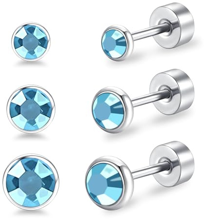 Artskin Pendientes de tuerca para mujer de titanio, pendientes de tuerca de parte trasera plana para niñas, pendientes hipoalergénicos de cristal, pendientes de tuerca para hombre, pendientes de