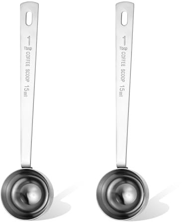 Nogeqi 2 Pack Long Handle Measuring Spoon, Stainless Steel Coffee Scoop for Ground Coffee, 1 Tablespoon Scoop for Bean Milk Fruit Measuring (1tbsp, 15ml)