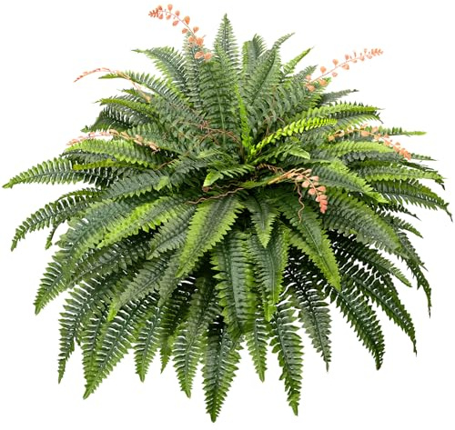 CQURE 50 Large Fake Fern Artificial Ferns for Outdoors,96 Fronds Realistic Artificial Boston Ferns Bush Plant for Indoor Garden Porch Decor (Lifelike,UV Resistant,No Maintenance)