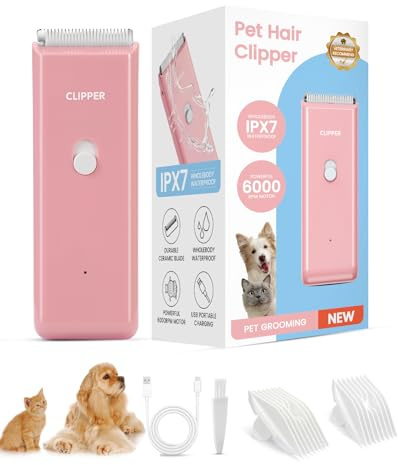 Tawiijou Pet Clippers for Dog Hair Grooming Low Noise, Rechargeable Cordless Cat Shaver with Ceramic Blade,Portable Pet Hair Trimmer for Matted & Long Hair