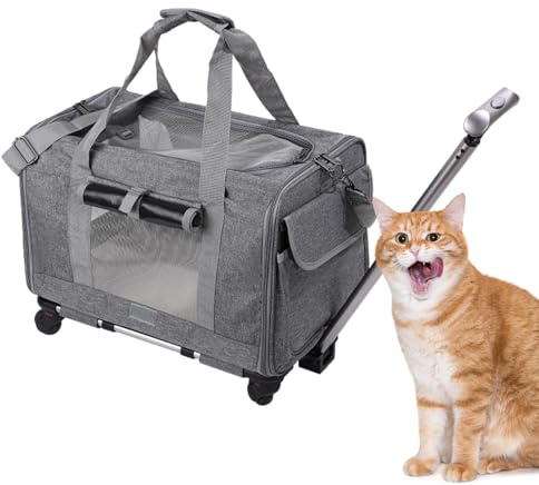 【Großer Katzentransport】 Weiche Haustiertasche, kleiner Hundetransporter | Rollbare Reisetasche mit Mesh-Belüftungspaneelen, Haustiergepäck zugelassen von der