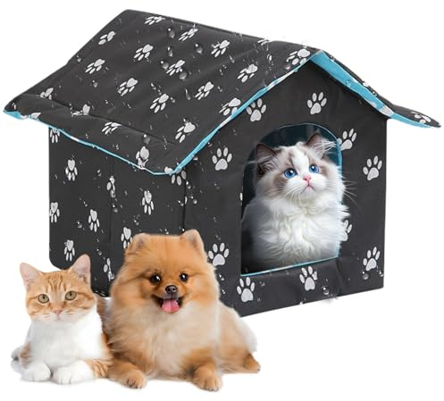 Caseta para Gatos, 35 * 33 * 30cm Cueva para Gato para Exteriores,Tienda De CampañA CáLida, Cama Gatoss Invierno, Casa para Gatos Exterior, Resistente a Las inclemencias del Tiempo