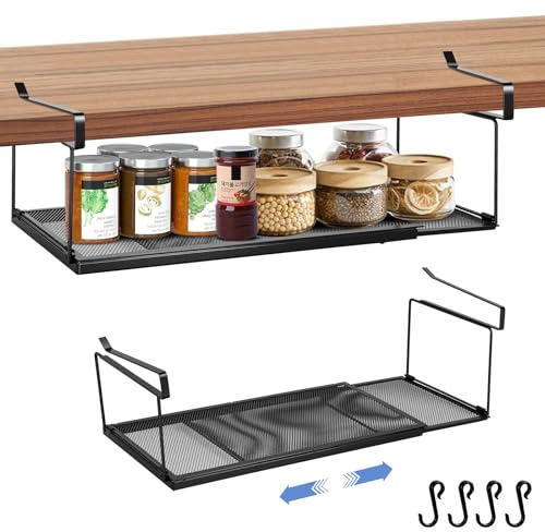Aenmido Mensola in metallo sospesa, ripiano inferiore, distanza regolabile (38-70 cm) – Organizzatore per armadi da cucina, dispense, scarpiere e armadi