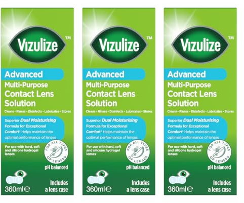 Advanced Multi-Purpose Contact Lens Solution, 360ml, Dual Moisturising, pH Balanced, with Lens Case, Pack of 3