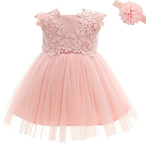 AHAHA Robe Bebe Fille Ceremonie Princesse Mariage Robe Bapteme Fille Bebe Rose 18M