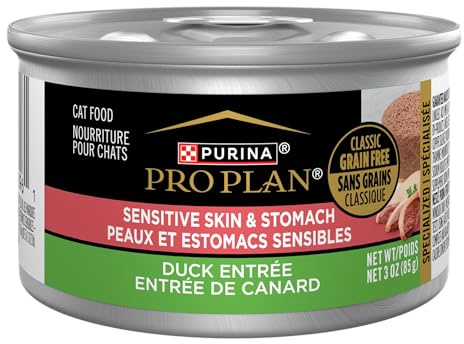 Purina Pro Plan Sensitive Skin and Stomach Wet Cat Food, Sensitive Skin and Stomach Duck Entree - (Pack of 24) 3 oz. Pull-Top Cans