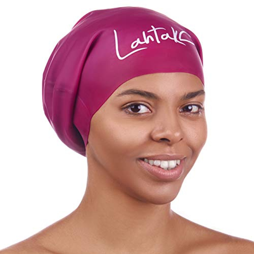 Cuffia da nuoto Lahtak per capelli lunghi, extra large, per donne, uomini e bambini, in silicone impermeabile di alta qualità, con dreadlocks (Windsor Wine L)