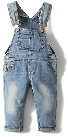 KIDSCOOL SPACE Baby & Kleinkind Verstellbarer Hellblauer, verwaschener Slim Jeans-Overall,Blau,2-3 Jahre