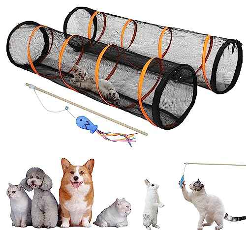 ITENT Cat Play Tunnel-for Indoor and Outdoor, Cat Play House, Cat Enclosures Easy to Connect with Two Zipper Doors,Product Size 67'' x 18'',2pcs /Set,Orange 2 Packs