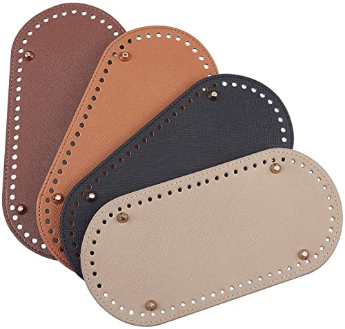 KOMUNJ 4 pezzi Borsa all'uncinetto inferiore 25x12cm Borsa Ovale Fondo In Pelle Per Borse Base Cuscino Con Fori Borsa A Tracolla Accessori Fai Da Te