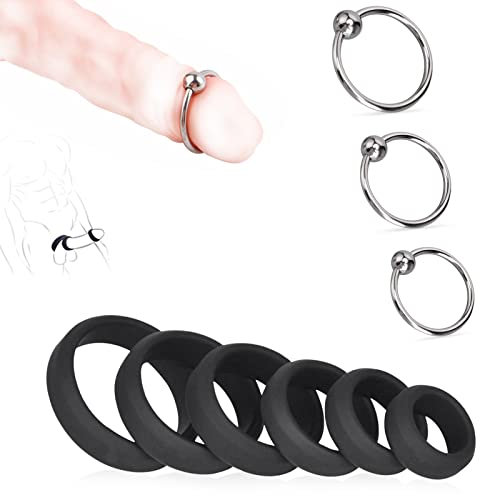 Penisring Dehnbar Silikon Cockring 9 Stücke Set,6 Cockringe Extrem Silikon Penis Ring & 3 Edelstahl Cockringe Metall Herren Penisringe,Eichelring Sex Spielzeug für Männer zur Potenzsteigerung